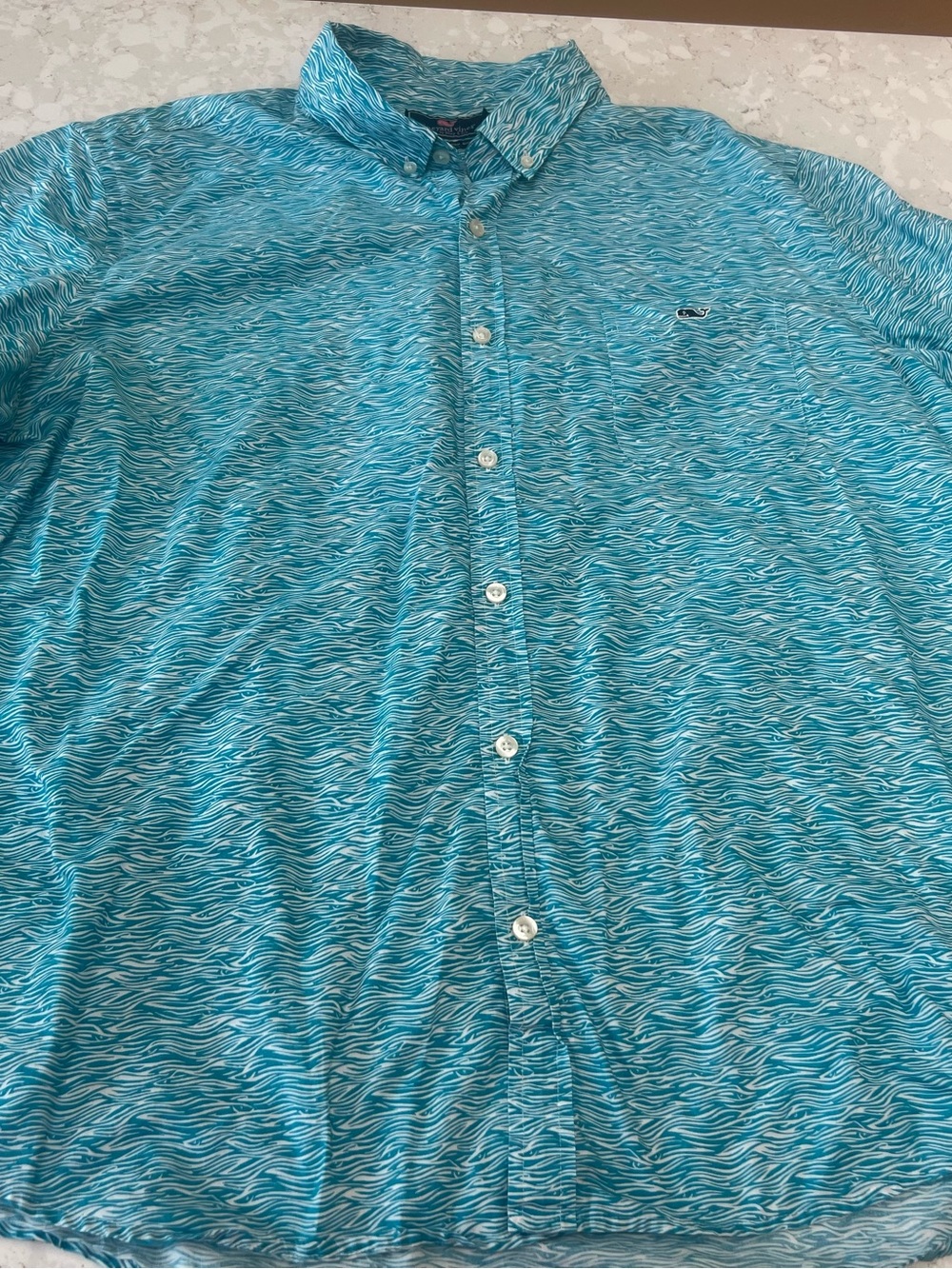 Vineyard Vines Turquoise Wave-Print Button-Down Shirt
